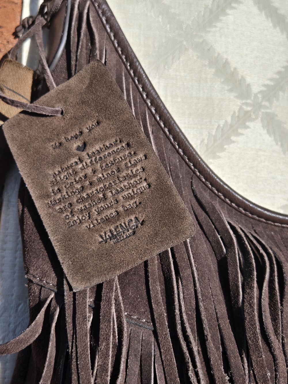 Vilenca Holland Brown Suede Fringe Hobo Leather Trim Boho Western Shoulder Bag - Picture 4 of 6